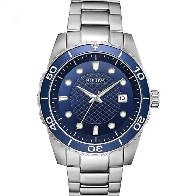 Bulova Men's Quartz Blue Dial Rotating Bezel Calendar Date 44mm Watch 98A194 • $125.99