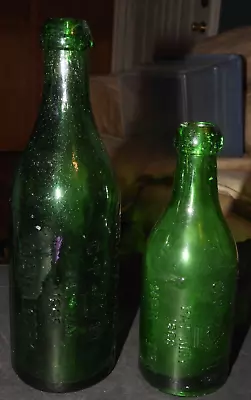 2 Vintage Carl H Schultz Emerald Green CPMS New York Mineral Springs Bottles • $80