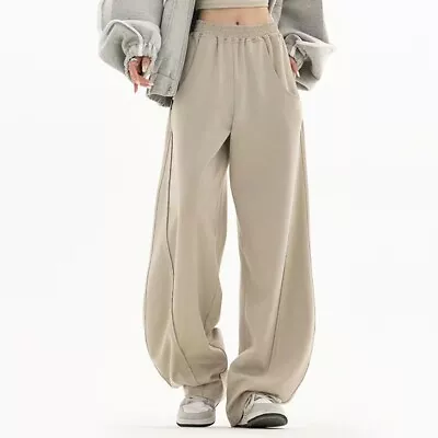 For Women's Straight Fit Wide Leg High Waist Pants Loose Elastic Korean Cotton • $30.35
