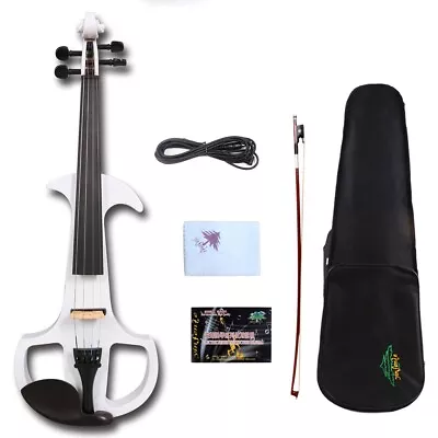 New Electric Silent Violin 4/4 Solid Wood Sweet Tone Free Case White #EV7 • $179