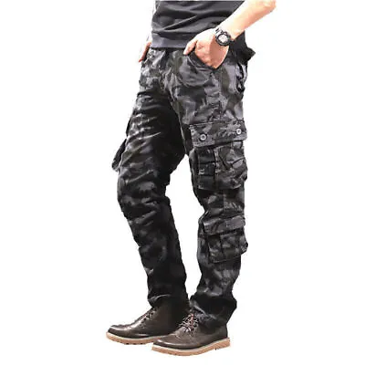 8 Pockets Men's Cargo Pants Cotton Work Trousers Tactical Combat Outdoor Pant US • $31.31