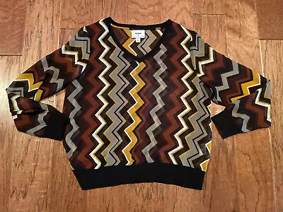 Missoni For Target Brown Sheer Chevron Zig Zag Long Sleeve Blouse Size L • $12.99