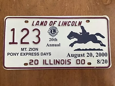 2000 Illinois Lions Mt. Zion Pony Express Booster License Plate 123   • $19.99