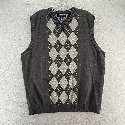 Tommy Hilfiger Men's V-Neck Argyle Sweater Vest Size XL Gray 100% Cotton • $16.96