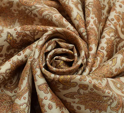 Sushila Vintage Cream Saree 100% Pure Silk Printed Floral Soft Craft 5YD Fabric • $26.99