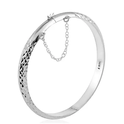 Checkered Diamond Cut 925 Sterling Silver Bangle Cuff Bracelet For Women 7  Gift • $20.64