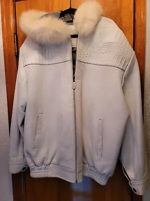 G-Gator White Crocodile Fox Fur Hooded Leather Jacket • $350