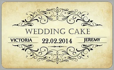 Vintage Style Wedding Cake Stickers Personalised Labels For Favour Boxes Bags • £2.70