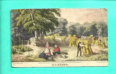 N. Currier Print 1849 Harvest Nassau St NY Horse Wagon Hay Tree • $14