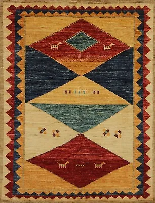 4x6 Beige Gabbeh Tribal Afghan Hand Knotted Wool Area Rug • $399