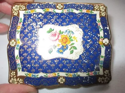 1950's Vintage COMPACT By Stratton Made In England BLUE ENAMELED FLOWERS GOLD • $14.99