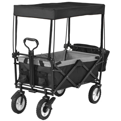 £69.99 • Buy Foldable Garden Trolley Cart W/ Canopy Hand Wagon Pull Along Outdoor Camping