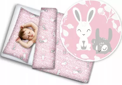 2pc Baby Bedding Duvet Cover Set Fit Cot Cotton 120x90cm Bunny Pink • £12.99