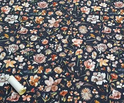 £1.15 • Buy AUTUMN FLORAL DIGITAL PRINT COTTON STRETCH JERSEY FABRIC * Knit Fabric * 148c...