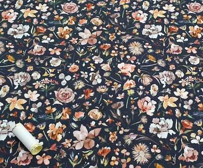 AUTUMN FLORAL DIGITAL PRINT COTTON STRETCH JERSEY FABRIC * Knit Fabric * 148c... • £8.91