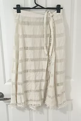 TIGERLILY - Ivory Beige Natural 100% Cotton Woven Wrap Midi Skirt Size M 10-12 • $45
