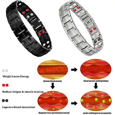 Mens Magnetic Pain Relief For Arthritis Titanium Steel Magnetic Therapy Bracelet • $6.99