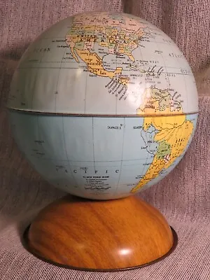 Vtg. J. Chein & Co. N.J. USA Metal World Map Globe Bank 6.5  Tall C. 1950's • $13.50