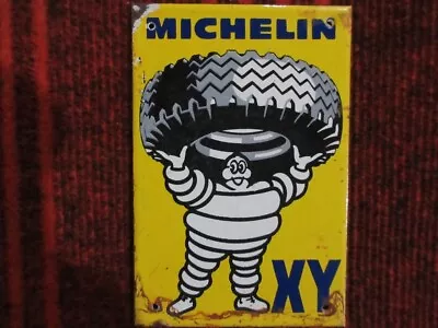 VINTAGE MICHELIN BIBENDUM MAN XY TIRES PORCELAIN ENAMEL METAL SIGN SIZE 6  X 4  • $51.99