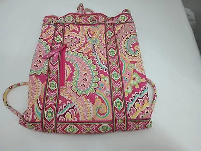 Vera Bradley Capri Melon Drawstring Backpack Tote Bag ￼Pink Paisley Clean • $14