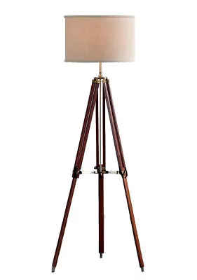 Surveyor Tripod Floor Lamp For Living Room Cherry Finish Wood Home Decor Lamp • $99.82