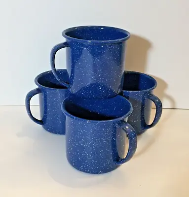 Mexican CINSA Blue Speckled Enamelware Mugs Cups 3  Tall Mexico Camping Picnic • $14.95