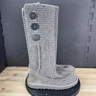 UGG Australia Classic Cardy Womens 7 Gray Knit Tall Winter Boots 3 Button 5819 • $23.79