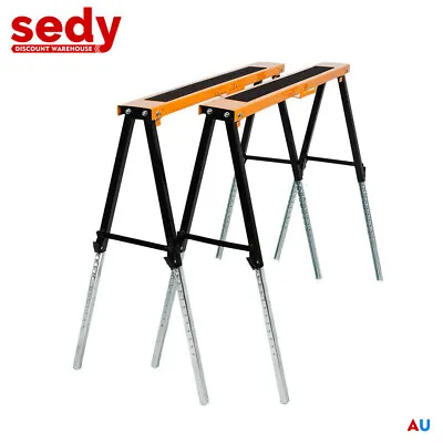 $74.50 • Buy 2x Heavy Duty Metal Saw Horse Foldable Steel Trestle Stand Carpentry Work Bench