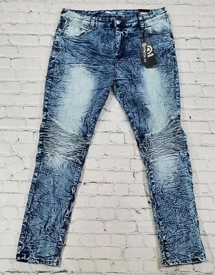 Mecca Skinny Stretch Jeans Acid Light Crinkle Moto Skinny MC-MJ503 MENS SZ 40 • $22.98