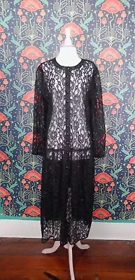Vintage 90's Black Goth Grunge Sheer Lace Midi Drop Waist Dress L/XL • $33.74