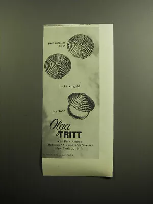 1959 Olga Tritt Jewelry Ad - Pair Earclips $95 • $19.99