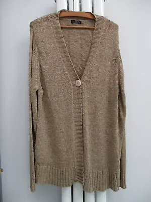 BM Bon Marche Womens Cardigan Long Length Camel Silky Yarn V Neck - XL - 22? • £5