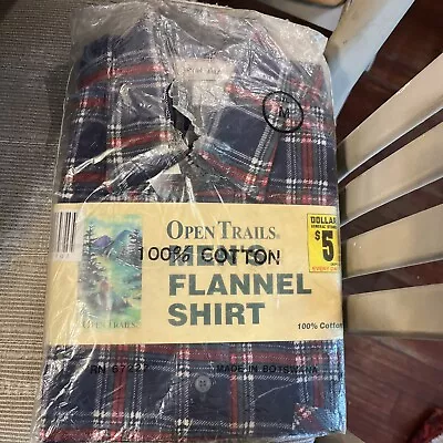 Open Trails Flannel Shirt Men’s M Long Sleeve Blue White Red Plaid Button Up NIP • $14