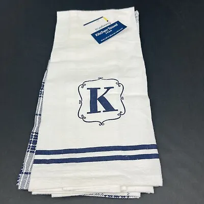 Set Of 2 Printed Kitchen Towels 1 Is Monogram K Letter (14 X24 ) Blue/White • $7.99