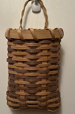 Vintage Handmade Wicker Woven Wall Basket Farmhouse Rustic Signed • $18