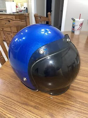 Vintage Retro  Blue Metal Flake Motorcycle Helmet • $29.99