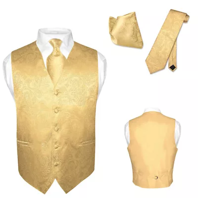 Men's Dress VEST NeckTie For Suit Tuxedo PAISLEY Design Mens Vests Tie Hanky Set • $27.95