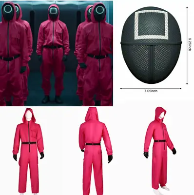 £7.50 • Buy Halloween Squid Game Villain Red Jumpsuit Belt+Mask Costume Cosplay Uniform Hot！