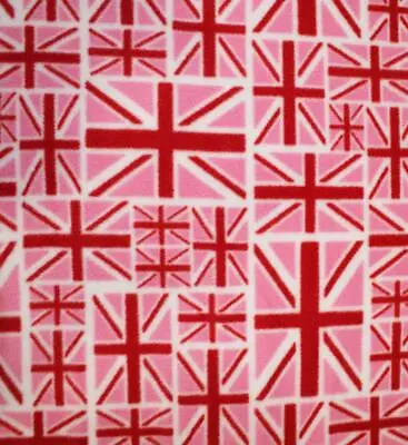 Printed Polar Fleece Fabric Material - UNION JACK PINK • £11.99