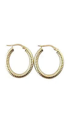 Vintage 14K Yellow Gold Ribbed Hoop Earrings #16870 • $129