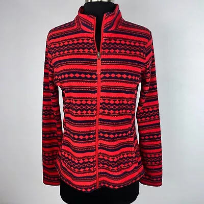 Merona Womens S Red Blue Patterned Zip Up Fleece Jacket Long Sleeve Pockets • $16.99