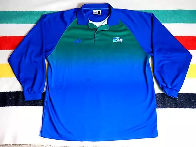 VTG 90s Y2k Puma NFL Seattle Seahawks Gradient Blue Green L/S Polo Shirt 2XL • $29.95