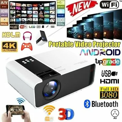 $145.99 • Buy Portable Wifi Projector Bluetooth Movie Video Android Home Theatre HDMI USB VGA