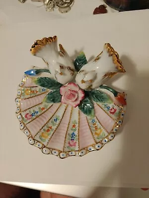 Museum Of Jewelry Beautiful FlowerAnd Birds  Doves Gold Trinket Dish • $1.99