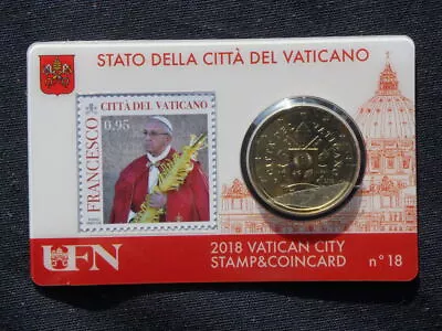 2018 Italy VATICAN Official Issued 50 Cent Euro UNC COIN Card Stamp N°18 • $4.99