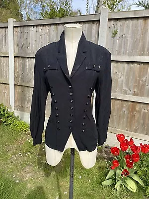 Vintage 80s New Romantic Blouse Black Buttons Fitted Size 10 Pleated Sleeve • £45