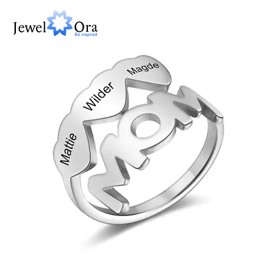 MOM Ring Open Ring Women Personalized 3 Kids Names Adjustable Band Christmas • $8.70
