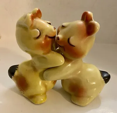 Vintage SALT & PEPPER Shaker Set ~ Kissing BUNNY HUG ~ VAN TELLINGEN ~ Yellow • $10