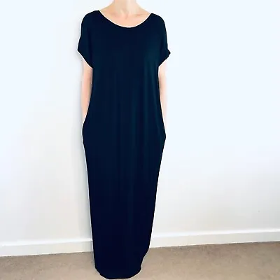 Cherryblo Size OS 10 12 14 16 Black Jersey Short Sleeved Maxi Dress Designer • $89