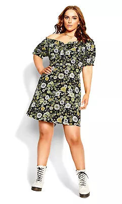 $39 • Buy City Chic Womens Plus Size Vintage Floral Dress - Black Short Off Shoulder